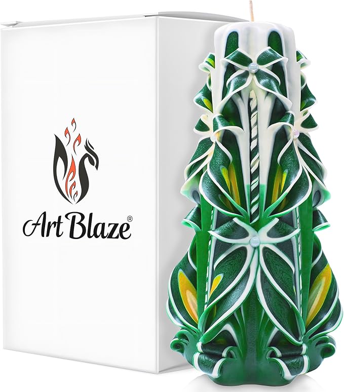 Carved Candles - Handmade Long Burning Decorative Luxury Candles - Unscented - Perfect for Home Decor, Birthdays, Romantic Occasions, Gifts for Women, Christmas Gift for Mom - Big Green