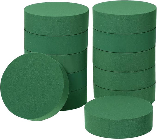 Maitys 12 Pieces Round Floral Foam Wet Green Flower Foam DIY Flower Arrangement Kit for Aisle Wedding Party Decoration(5 x 5 x 1.57 Inches)