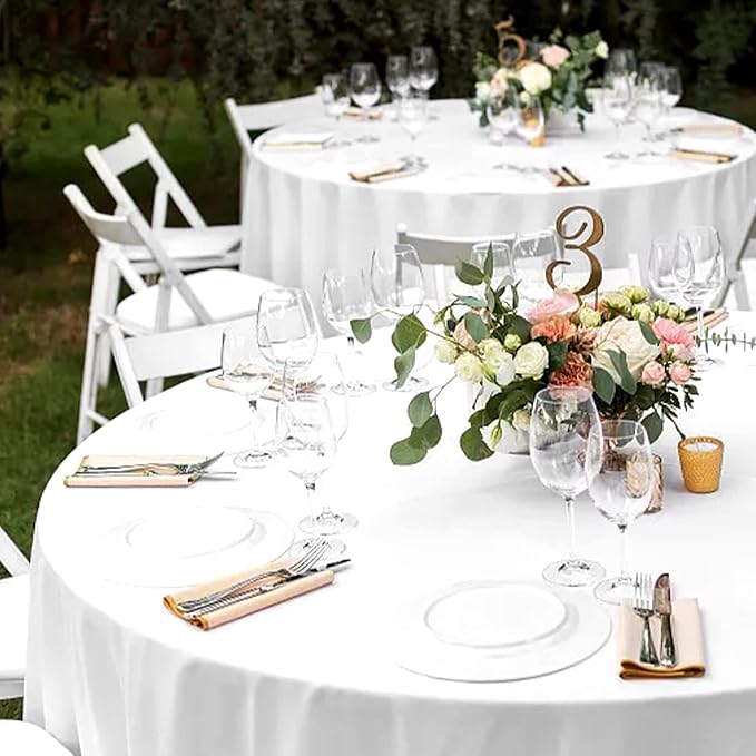 4 Pack 90 Inch White Round Polyester Tablecloths - Wrinkle & Stain Resistant, Ideal for Weddings, Banquets, Parties