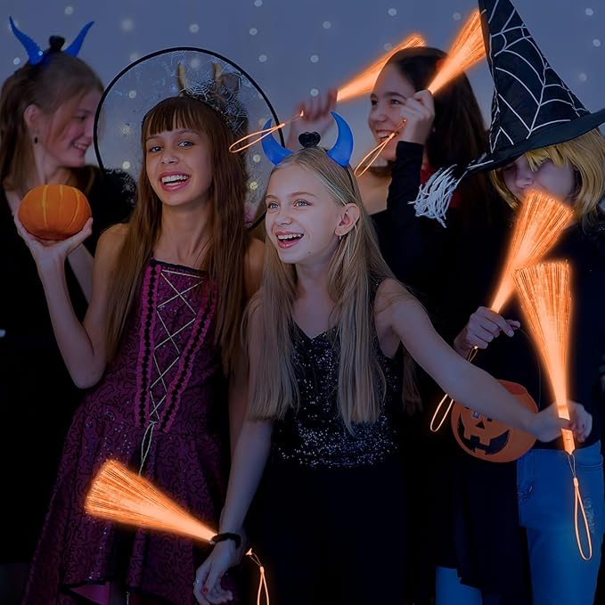 72 PCS Orange Fiber Optic Wands Glow Fiber Wands Bulk LED Light Up Wands with 3 Flashing Modes LED Flashing Wands for Halloween ThanksGiving Day Christmas Bridal Shower Birthday Autumn