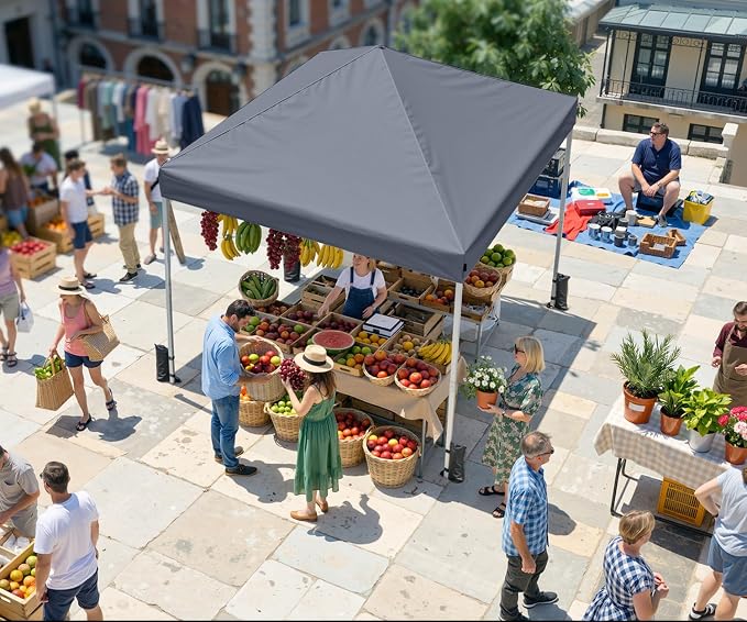 10x10 Pop Up Canopy Tent, Shade Canopy with Carry Bag, Center Lock One Push, 3 Adjustable Height, Outdoor Canopy Tents for Parties, Events & Camping - Dark Gray