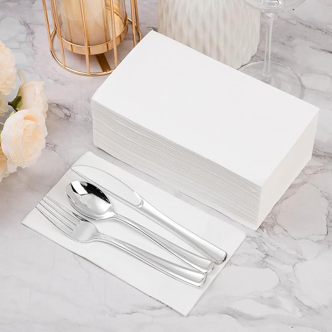 BESTVIP 200 Pack Disposable Paper Napkins, 3-Ply White Dinner Napkins for Guests, Bathroom Paper Hand Towels Soft and Absorbent, Perfect for Christmas, Kitchen, Dinner, Party, Wedding or Event