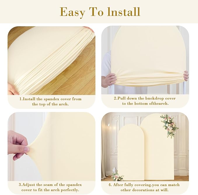 Beige and Sage Green Arch Backdrop Cover Set of 2-7.2 and 6ft Spandex Wedding Arch Covers Stretchy Backdrop for Baby Shower Bridal Shower Birthday Party Photo Balloon Arch Stand Cover