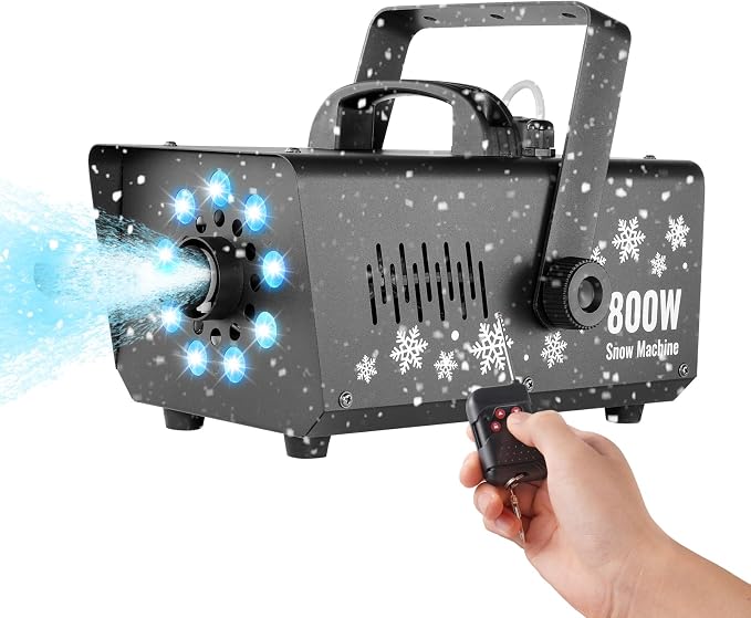 VEVOR Snow Machine, 800W Snow Making Machine with 9 LED RGB Lights and Remote Control, High Output Snowflake Maker Stage Snow Effect for Christmas, Halloween, Wedding, DJ Parties and Valentine's Day