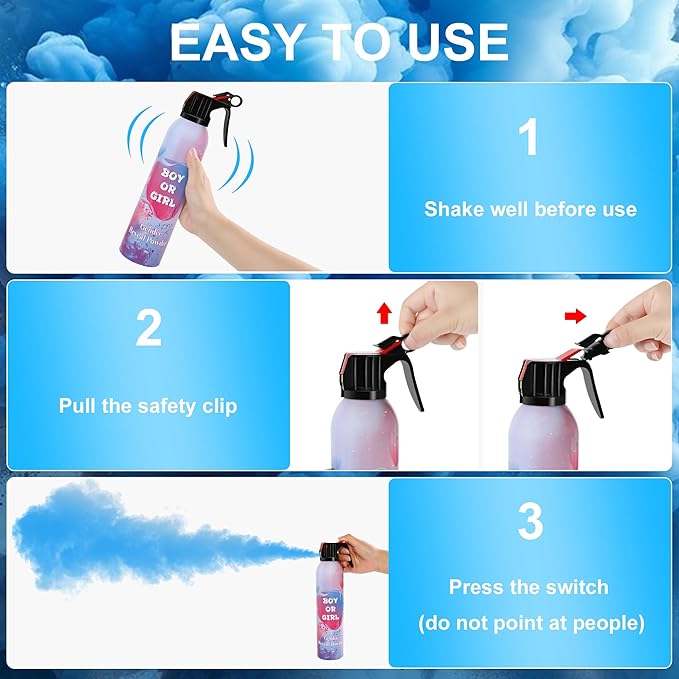 Large Gender Reveal Smoke Bombs 4 Packs, Blue Biodegradable Powder Spray for Baby Boy Reveal, Long-Lasting 10ft Smoke Effect, Unique Gender Reveal Ideas & Party Decorations
