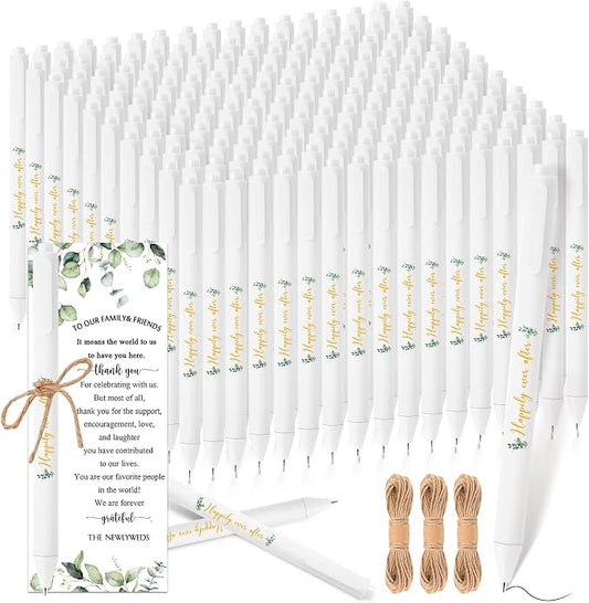 Tenceur 150 Sets Wedding Bridal Shower Pens for Guests with Thank You Cards and Twine Wedding Reception Party Favors Retractable Ballpoint Pens Bulk Black Ink for Proposal Bachelor Party Supplies