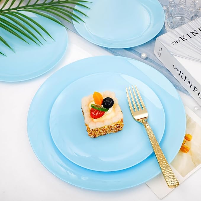 KIRE 60PCS Blue Plastic Plates Disposable - Heavy Duty Light Blue Plates Include 30Pcs 10.25” Dinner Plates and 30Pcs 7.5” for Dessert/Salad in Baby Shower/Picnic/Easter/Spring