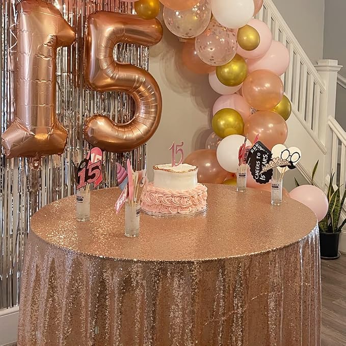 Poise3EHome 70 Inch Round Rose Gold Sequin Tablecloth for Party Cake Dessert Table Exhibition Events