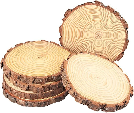6 PCS 7-8 Inch Natural Wood Slices, Unfinished Pine Wood Circles with Barks for Coasters, DIY Crafts, Christmas Rustic Wedding Ornaments and Centerpieces,by,GNIEMCKIN.