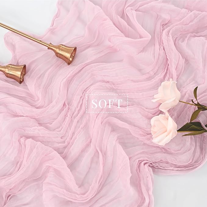 Light Pink 12 Pcs Cheesecloth Table Runner 10FT Runner for Tables Gauze Fabric 35 x 120 Inches Long Boho Table Runner Decoration Rustic Sheer Runner for Wedding Birthday Baby Shower Party (Light Pink)