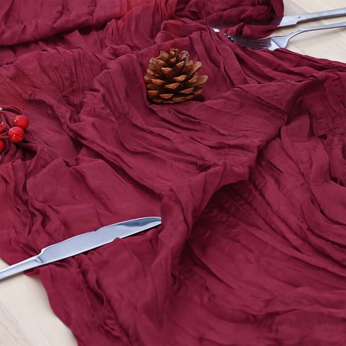 6 Pack Burgundy Red Cheesecloth Table Runner 120 Inch 10FT Cheese Cloth Fabric Runners for Banquet, Valentine's Day, Independence Day, Retro Decoration