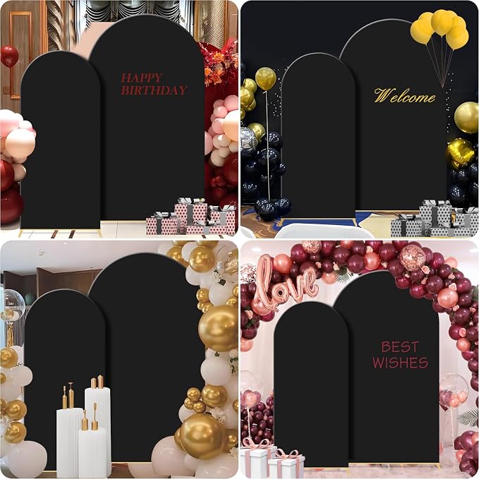 Gawicpy Wedding Arch Backdrop Stand Set Metal Arch Backdrop Stand with Wedding Arch Cover, Wedding Balloon Arch Backdrop Stand for Birthday, Baby Shower, Anniversary (Black, 5.9FT+7.2FT)