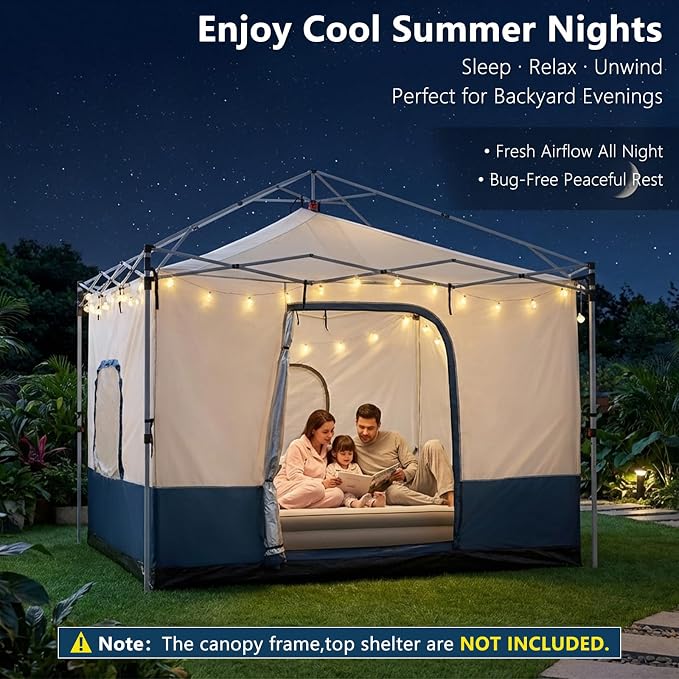 Camping Cube, Canopy Inner Tent for 10' x 10' Pop Up Canopy, Converts Canopy into Enclosed Camping Tent, Fits 4-6 Person, Fully Vented Roof, Easy Setup (Frame & Top Not Included)