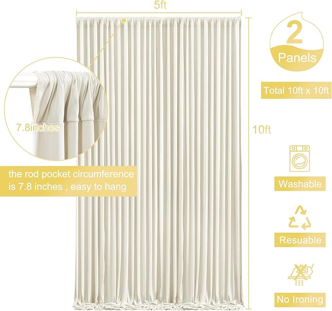 10x10 Beige Backdrop Curtain for Wedding Parties Wrinkle Free Beige Photo Curtains Backdrop Drapes Fabric Decoration for Baby Shower Photoshoot 5ft x 10ft,2 Panels