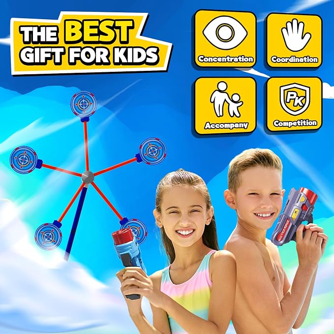 Rocket Shooting Games Toys with Rotating Target 2 Toy Guns 20 Foam Darts Kids Outdoor Toys for Boys Age 5 6 7 8 9 10+ Year Old Carnival Games Compatible with Nerf Guns
