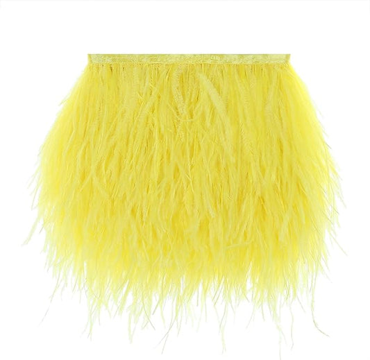 AWAYTR Ostrich Feather Trim Fringe - Satin Ribbon Dress Sewing Crafts Costumes Decoration Pack of 2 Yards (Yellow)