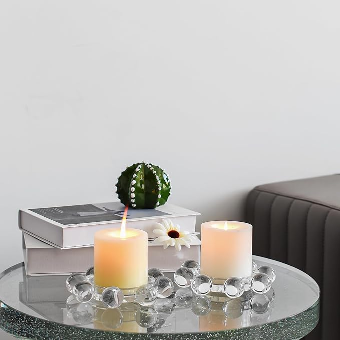 Kitcom Crystal Candle Holders Pack of 2 Pillar Candlestick Decorations for Home Party Dinner Christmas 5.9'' X 1.2'', Suitable for Large Cylindrical Candles, Clear
