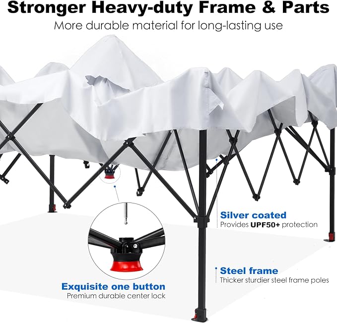 GAFETE 10×10 Pop Up Canopy Tent with 1 Pockets Sidewall, Easy up Sun Shade with One Push Setup, Portable Instant Outdoor Canopy Tent for Events Parties Camping with Carrying Bag (White, 10x10 FT)