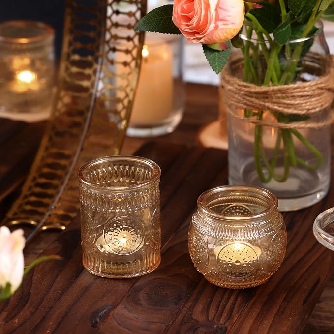 48Pcs Gold Votive Candle Holders - Glass Candle Holder Bulk for Table Centerpiece, Tea Lights Candle Holders for Home, Christmas Party & Wedding Shower