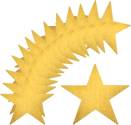 MECCANIXITY 36Pcs Laser Gold Stars Cutouts Double Printed Paper Stars Decoration Cardboard Star for Classroom Wall Party Movie Night Party Supplies, 11 Inch