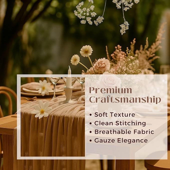 3 Pack Brown 10FT Cheesecloth Table Runner –120 Inch Rustic Gauze Table Runners for Fall Wedding, Thanksgiving, Farmhouse Dinner, Boho Party Décor