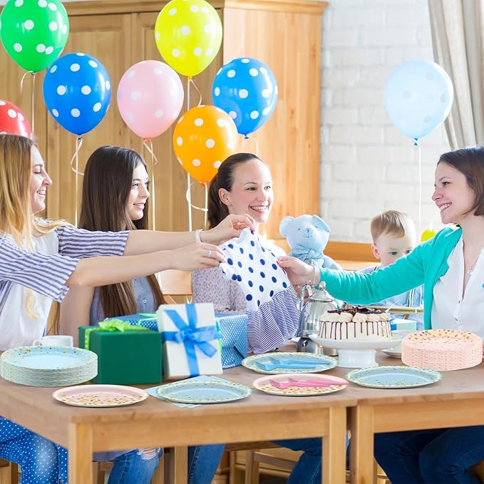 gisgfim 50 Guests Gender Reveal Party Supplies Baby Shower Party Tableware Gender Reveal Plates and Napkins Plastic Forks Boys Girls Blue and Pink Paper Plates for Baby Shower Wedding Birthday 200PCS