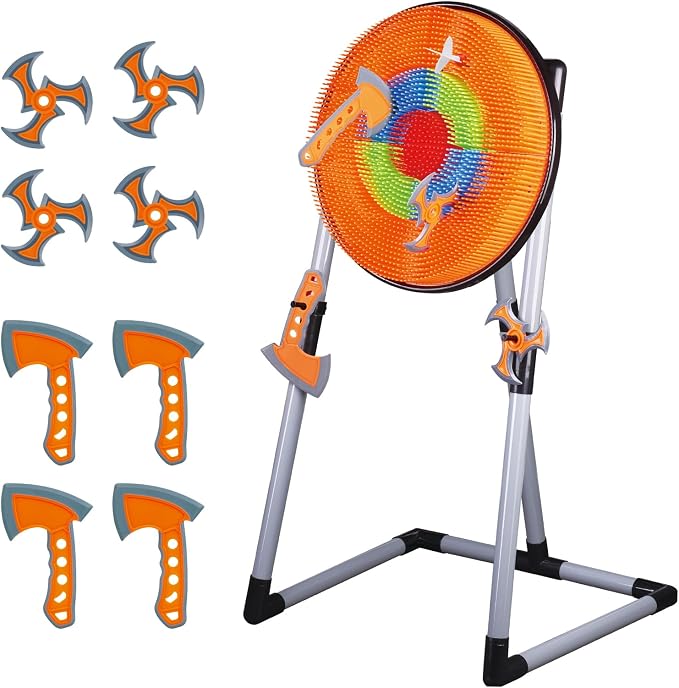 Contixo TS1 Axe Throwing Bristle Target Set for Kids, 2-in-1 Board Family Carnival Party Fun Toy with 4 Foam Axes, 4 Triangle Darts for Boys & Girls Gift Family Indoor Outdoor Backyard Game Foldable