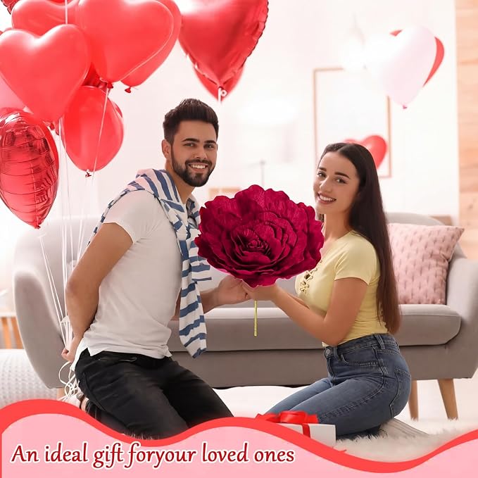Norme 3 Pcs Artificial Giant Flowers for Decoration 12, 16, 20 Inch Wedding Large Rose Petals Giant Flowers Large Burgundy Red Rose for Home Decor, Anniversary Birthday Valentine's Day
