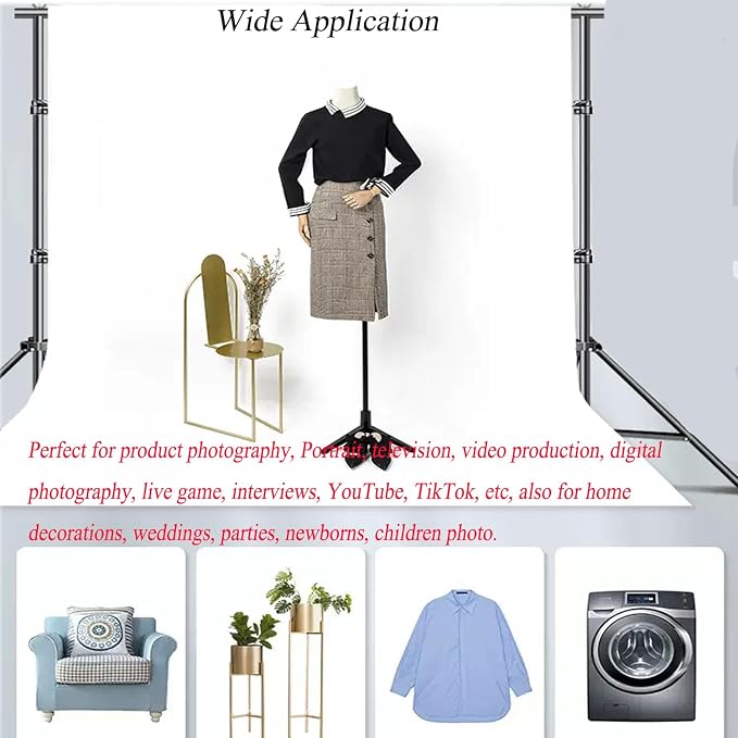 8.5x10ft Background Stand with 6.5x10ft White and Black Chromakey Backdrop Screen, Adjustable Background Holder Support System Kit, Clamp for Photography Video Studio Portrait Product Shooting