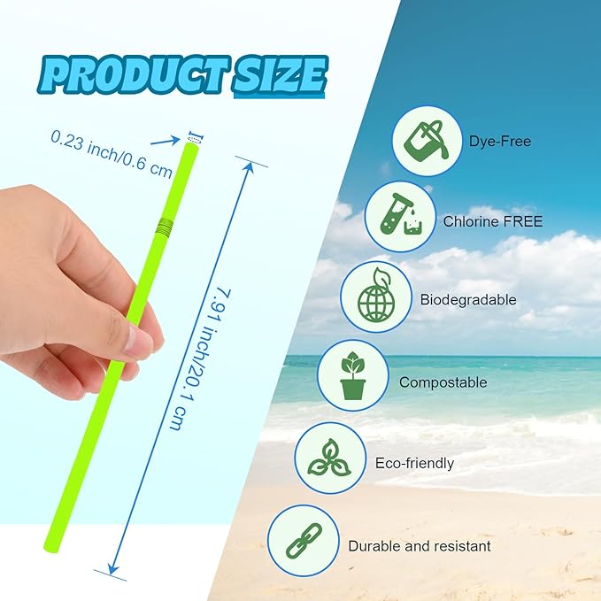 Sugarcane Straws 100PC Biodegradable Drink Straw 7.8'' Disposable Compostable Colorful Straws for Hot Cold Drinks Beverages Coffee Cocktail Juice Home Favor, The Beach Party Decoration Supplies
