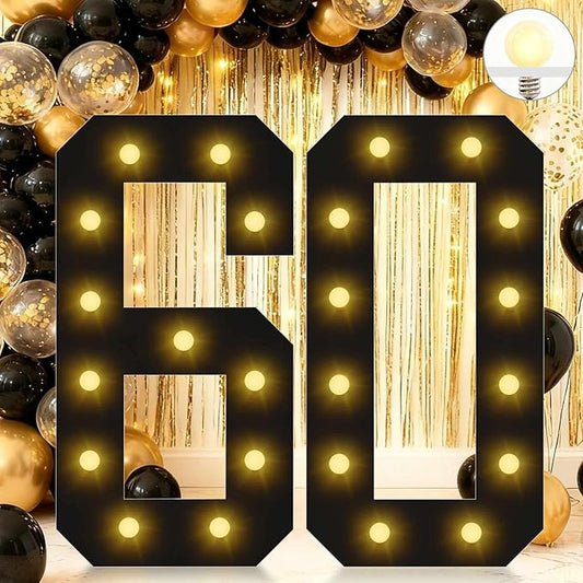 4FT Marquee Light Up Numbers, Black Giant Marquee Number 60, Pre-Cut Foam Board Set Can Be Used for Birthdays,Weddings,Party Anniversaries