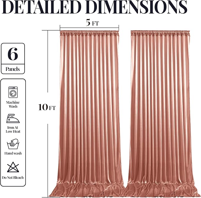 30x10ft Rose Gold Glitter Backdrop Curtain for Parties, Wrinkle Free Satin Photo Backdrop Drapes 6 Panels 5x10FT Shimmer Back Drop Cloth for Wedding Birthday Baby Shower Photography Background Decor