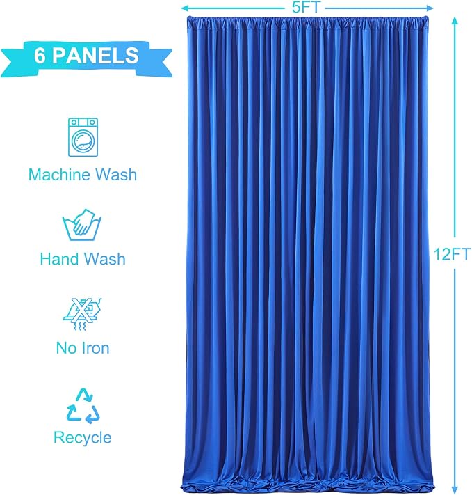 6 Panels Royal Blue Backdrop Curtains for Wedding Party Wrinkle Free Backdrops Curtain Drapes Fabric Decorations Photo Back Drop Cloth for Baby Shower Photography Stage Reception 30ft(W) x 12ft(H)