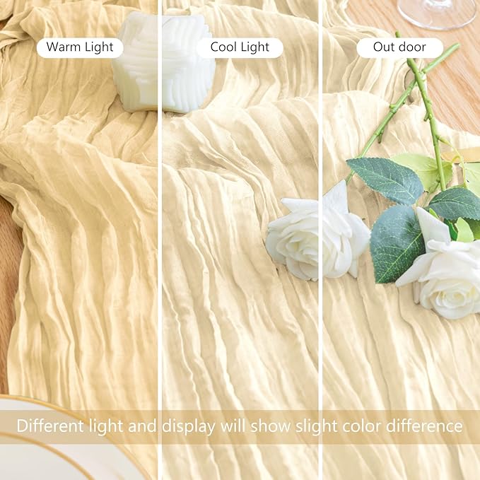 12PCS Table Runner Cheesecloth 10FT Beige Boho Gauze Cheese Cloth Rustic Sheer Table Runners for Wedding Bridal Baby Shower Party Decoration