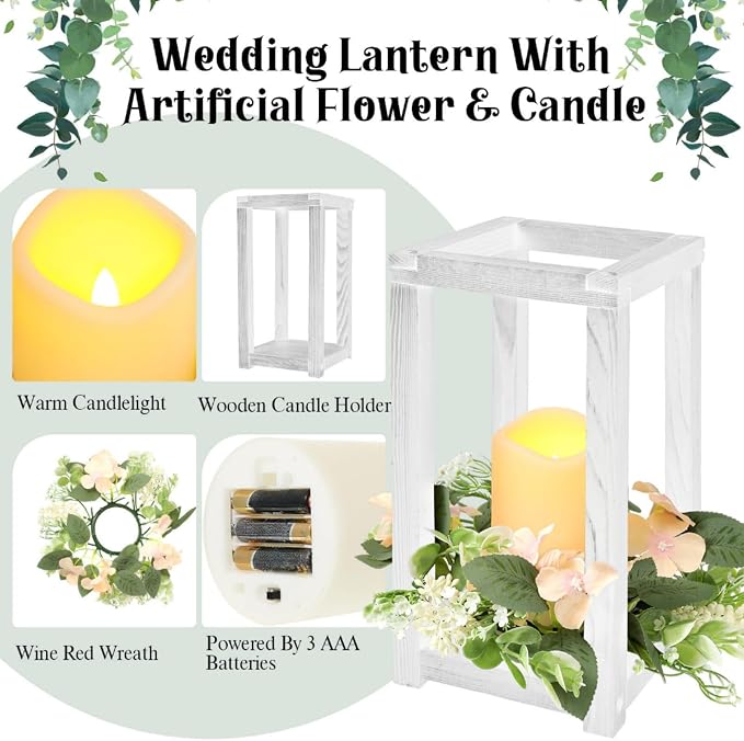 Hushee 30 Pcs Wooden Wedding Lantern Centerpiece Integrated Holders with Candles and Wreaths Rustic Wooden Candle Lantern Decor for Wedding Party Table Valentine Decor (Yellow)