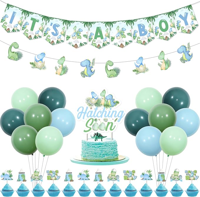 Dinosaur Baby Shower Decorations for Boys Blue Green Dinosaur Its A Boy Banner Garland Hatching Soon Cake Topper Rawr Its A Boy Decor Dinosaurs Theme Balloons for Dinosaurs Theme Party Supply
