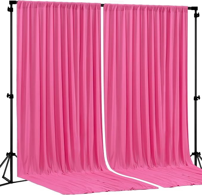 Hot Pink Backdrop Curtain 2 Panels-Wrinkle-Free Polyester Photography Drapes for Wedding Party Photo Background Decorations- 8 X10FT (Hot Pink)