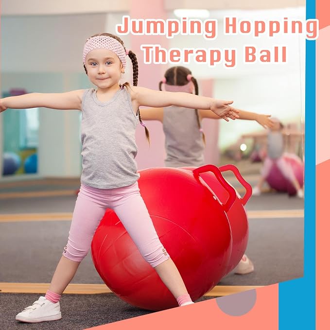 Lewtemi 3 Pcs 22 Inch Bouncing Ball with Handle, Outdoors Hopper Jumping Hopping Ball and Air Pump for Sports Exercise (Red, Blue, Green)