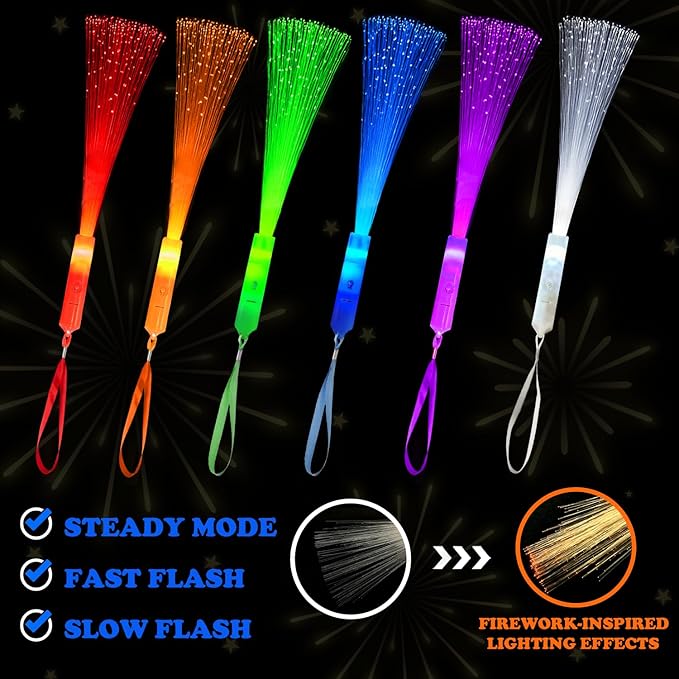 Glow in Dark Fiber Optic Lights for Kids Bulk-24 Pack, Light Up Toys Gifts Goodie Bag Basket Stuffers Fillers for Toddlers, Ultra Bright Sparklers Item for Graduation, Camping, Wedding, Birthday