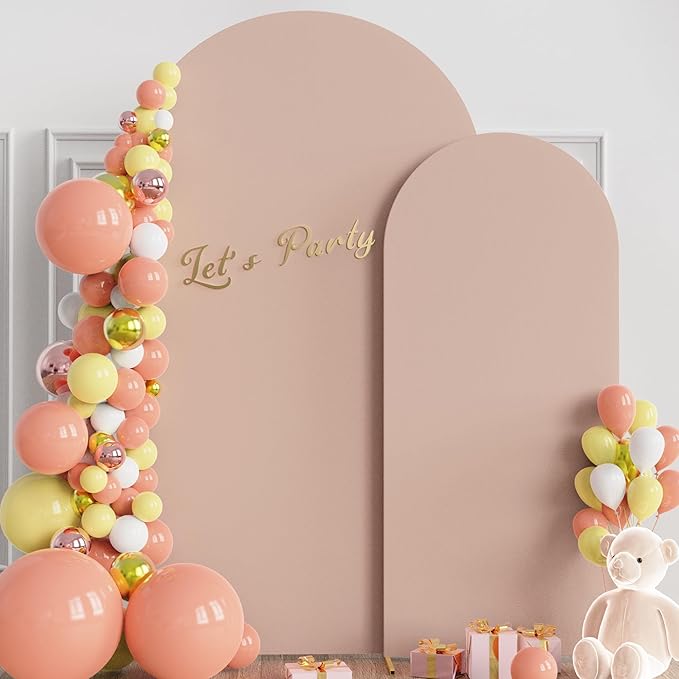 Wokceer Wedding Arch Backdrop Cover 7.2FT, 6FT Spandex Fitted Wedding Arch Stand Covers 2 Set Round Top Chiara Backdrop Stands Cover for Birthday Party Ceremony Banquet Decoration Nude