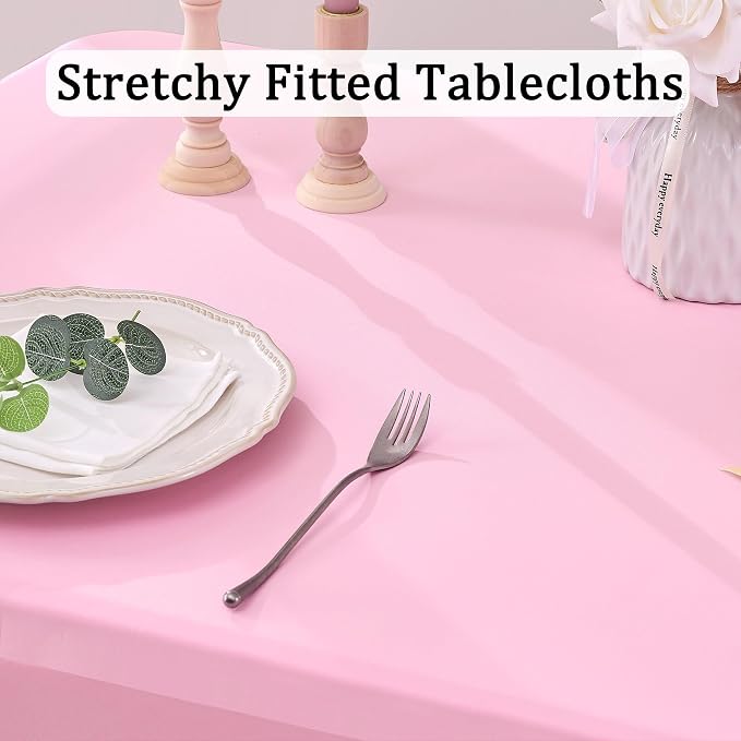 2Pack Baby Pink Spandex Table Clothes for 6 Foot Rectangle Tables, Wrinkle Free Fitted Tablecloths 6ft Stretchy Light Pink Tablecovers Desk Skirt for Parties Weddings Birthday Banquet Baby Shower