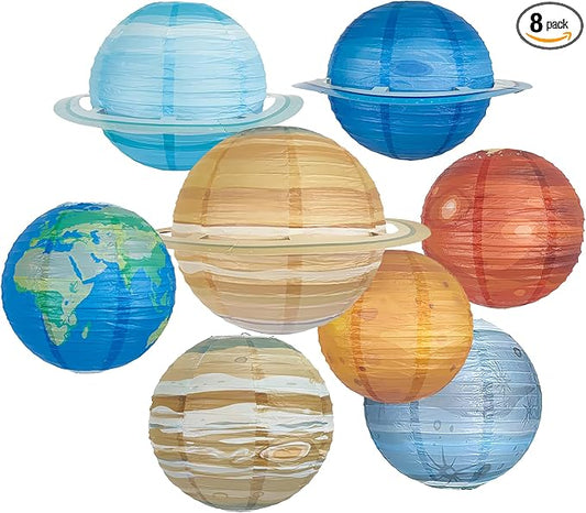 Space Planet Paper Lanterns 12 inch Solar System Hanging Lanterns Out of This World Outer Space Party Decorations Lantern for Kids Astronaut Theme Party Supplies Galaxy Earth Home Birthday 8PCS