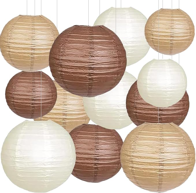 Boho Party Decor,Brown Hanging Paper Lanterns for Rustic Birthday Wedding Bridal Baby Shower Home Party Decoration(Brown,Cream,Tan)