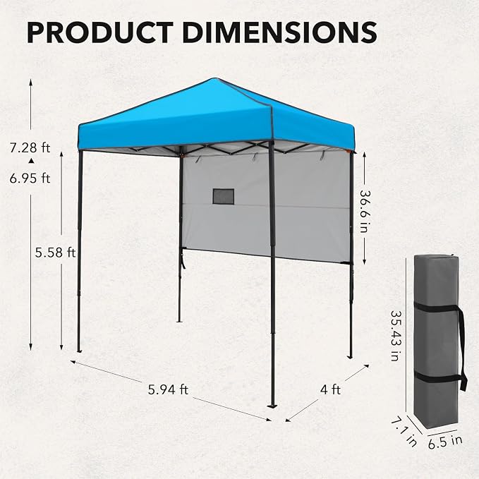 6x4 Pop Up Canopy Tent with Half Wall Panel, Instant Portable Beach Canopy, Outdoor Tent with Carry Bag for Camping, Sports, Tailgating, Events, Light Blue