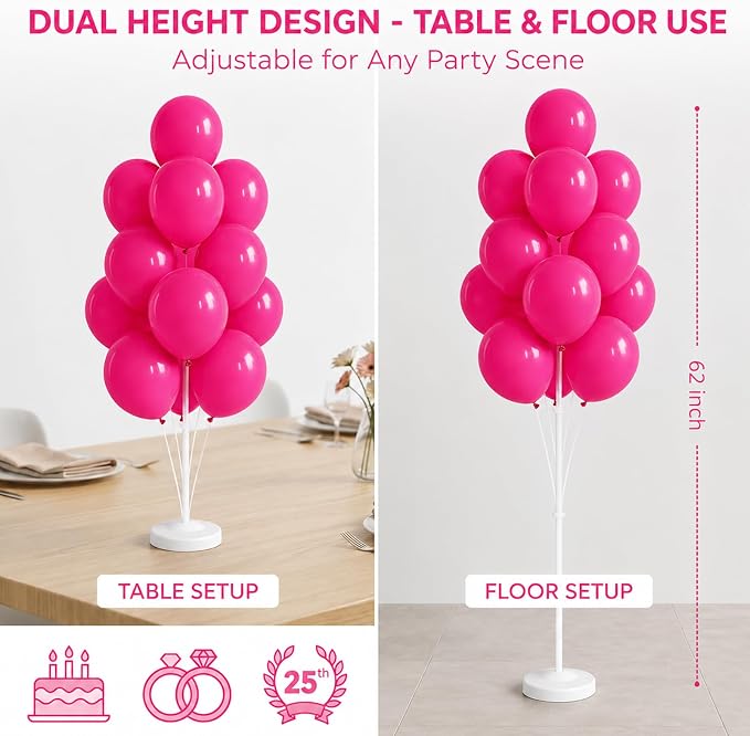 Balloon Column Kit for Floor - Set of 2, Balloon Tower Backdrop Decoration with Stand, Base and Pole for Wedding, Baby Shower, Birthday Party, or Bachelorette Parties (Rose Pink)
