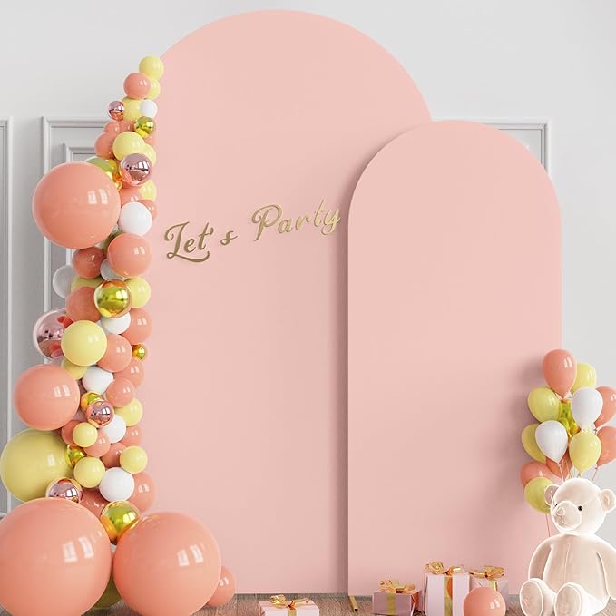 Wokceer Wedding Arch Cover 7.2FT, 6FT Spandex Fitted Wedding Arch Backdrop Covers 2 Set Round Top Chiara Arches Backdrop Cover for Birthday Party Ceremony Banquet Decoration Pale Pink
