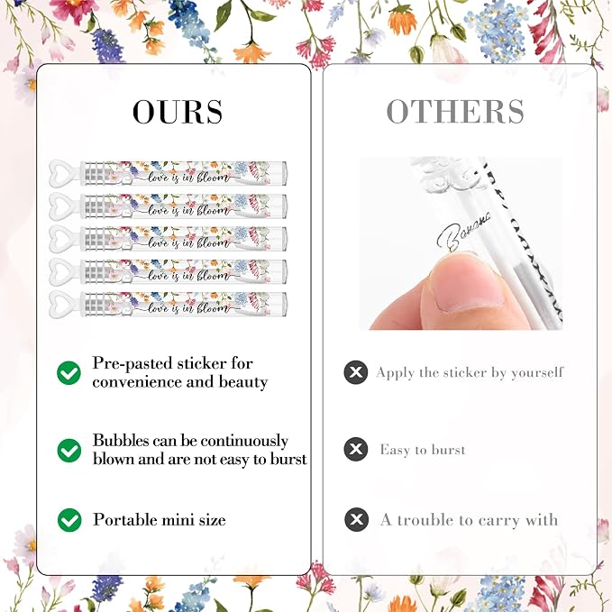 Hollowfly 120 Pack Wild Flower Wedding Mini Bubble Wands for a Wedding Bulk White Heart Bubble for Guests Send Off Wand Adults Bridal Exit Shower Party Supplies Valentine Anniversaries Celebration