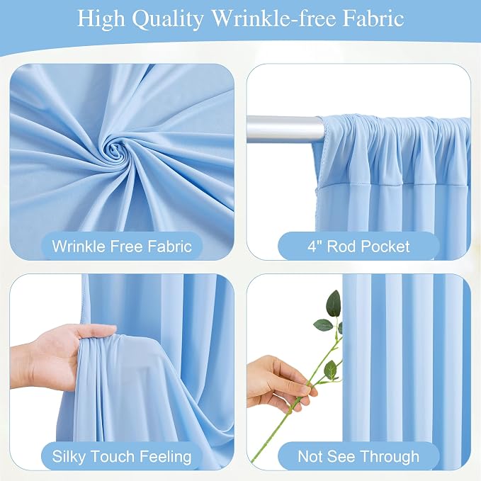 20x10FT Blue Backdrop Curtains with Lights for Parties,Wrinkle Free Wedding Photo Backdrop Curtains for Baby Shower Birthday Ceremony Reception Home Party Decorations-5ft x 10ft,4 Panels