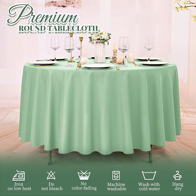 10 Pack Sage Green Round Tablecloth 90 Inch, Waterproof Polyester Fabric Table Cloth for Round Tables, Stain Wrinkle Resistant Tablecloths Washable Table Cover for Wedding Dining Party Banquet