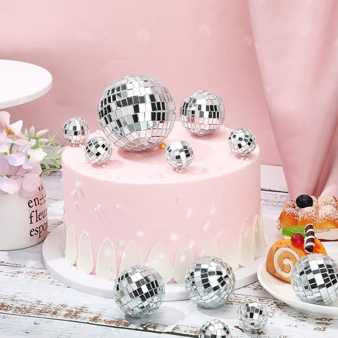 MTLEE 20 Pcs Disco Balls Decoration Mirror Disco Ball Assorted Silver Hanging Mini Glass Different Sizes Reflective with Rope for 70s Wedding Dance Music Prom Props(3.9 Inch, 3.15 Inch, 2 Inch)